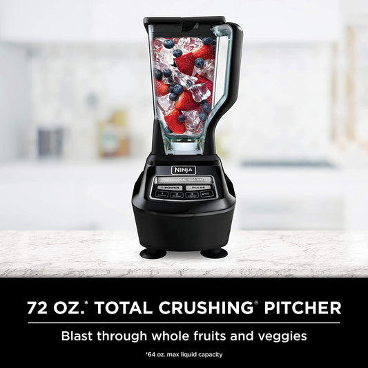 Ninja BL770 Mega Kitchen System, 1500W, 4 Functions for Smoothies, Processing, Dough, Drinks & More, with 72 Blender Pitcher, 64 Processor Bowl, (2) 16-Oz. To-Go, Black, with 2 Nutri Cups + Lids