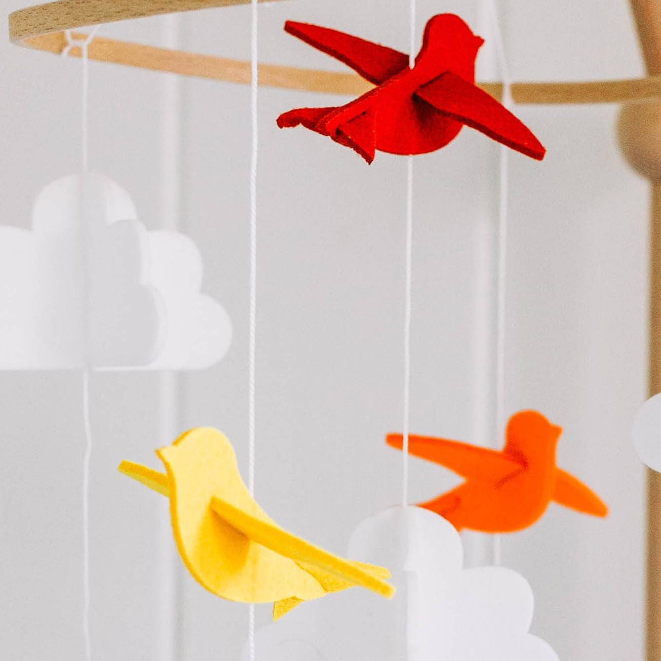 Baby Crib Mobile (Rainbow Birds in the Clouds, W/Garland) - Felt Nursery Ceiling Decoration and Baby Shower for Girls & Boys