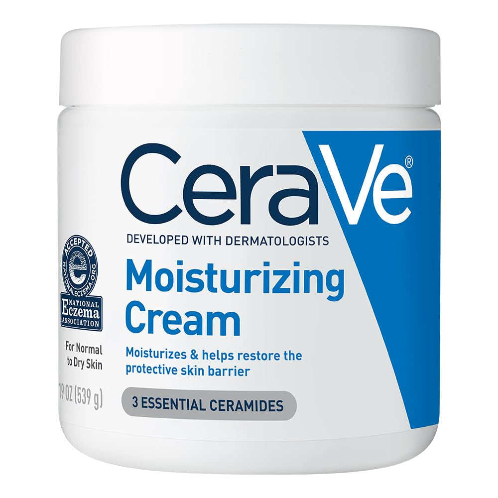 Cerave Moisturizing Cream | Body and Face Moisturizer for Dry Skin | Body Cream with Hyaluronic Acid and Ceramides | Daily Moisturizer | Oil-Free | Fragrance Free | Non-Comedogenic | 19 Ounce