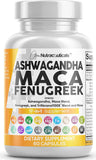 Clean Nutraceuticals Ashwagandha 5000Mg Maca Root 2000Mg Fenugreek 3000Mg Supplement with Tongkat Ali Ginseng - Assists with Stress, Mood & Thyroid - Ashwagandha Capsules Fenugreek Caps - 60 Count