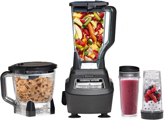 Ninja BL770 Mega Kitchen System, 1500W, 4 Functions for Smoothies, Processing, Dough, Drinks & More, with 72 Blender Pitcher, 64 Processor Bowl, (2) 16-Oz. To-Go, Black, with 2 Nutri Cups + Lids