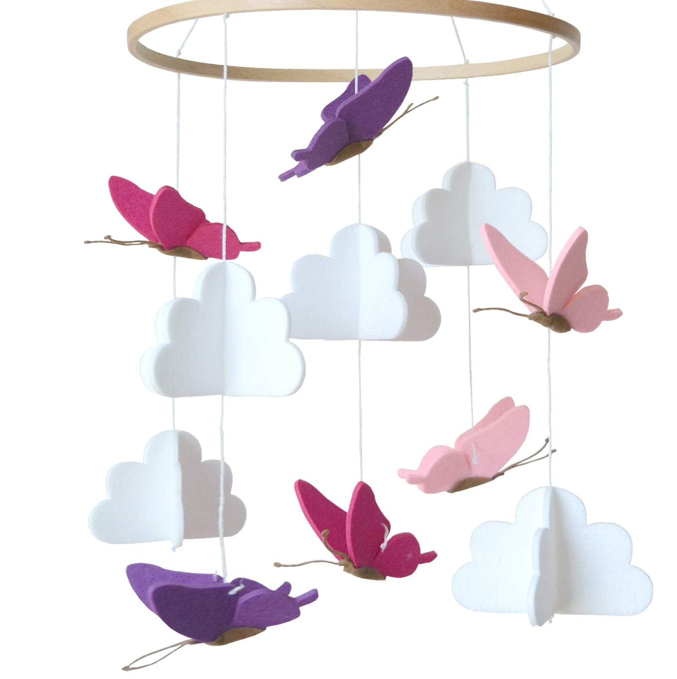 Baby Crib Mobile (Rainbow Birds in the Clouds, W/Garland) - Felt Nursery Ceiling Decoration and Baby Shower for Girls & Boys