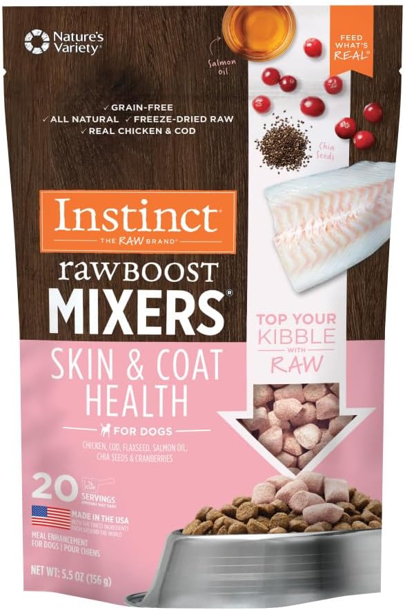 Instinct Raw Boost Mixers Freeze Dried Dog Food Toppers for Dry Food, Grain Free Dog Food Toppers with Chicken for Dogs - Gut Health, 5.5 Oz