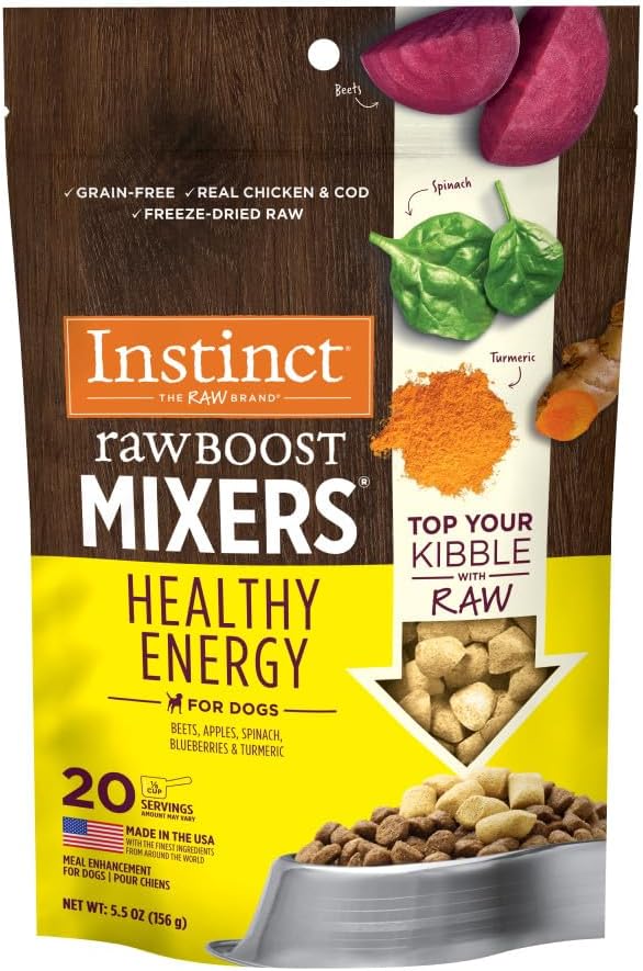 Instinct Raw Boost Mixers Freeze Dried Dog Food Toppers for Dry Food, Grain Free Dog Food Toppers with Chicken for Dogs - Gut Health, 5.5 Oz