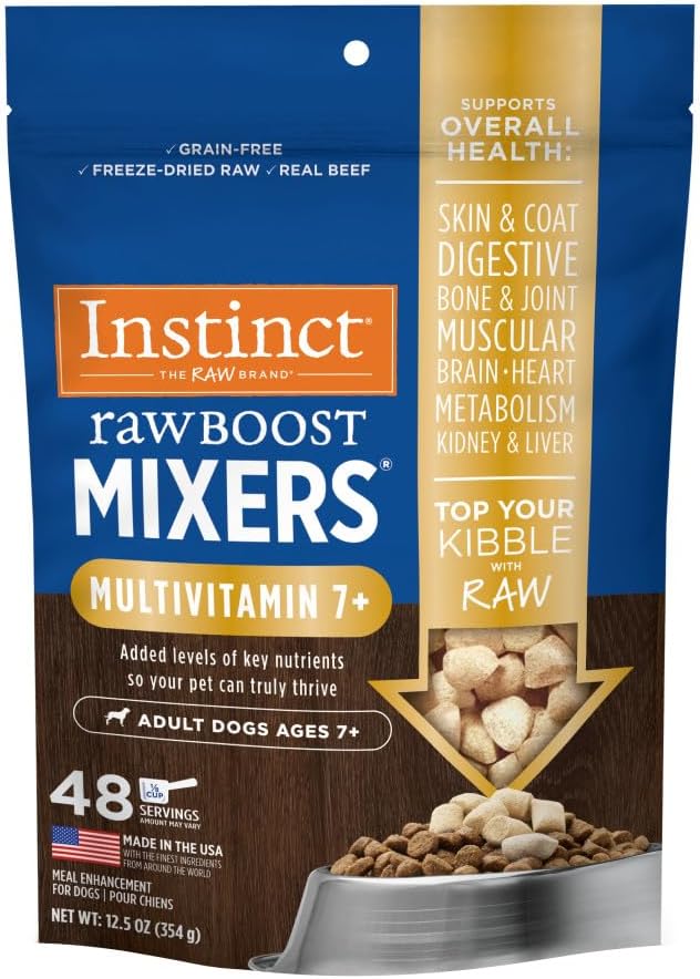 Instinct Raw Boost Mixers Freeze Dried Dog Food Toppers for Dry Food, Grain Free Dog Food Toppers with Chicken for Dogs - Gut Health, 5.5 Oz