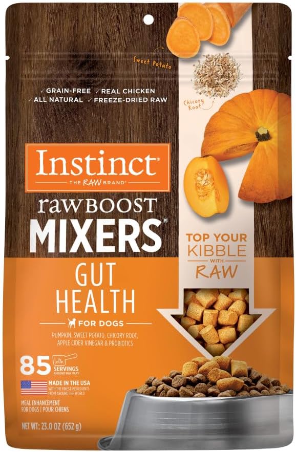 Instinct Raw Boost Mixers Freeze Dried Dog Food Toppers for Dry Food, Grain Free Dog Food Toppers with Chicken for Dogs - Gut Health, 5.5 Oz