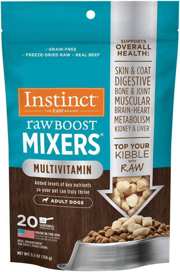 Instinct Raw Boost Mixers Freeze Dried Dog Food Toppers for Dry Food, Grain Free Dog Food Toppers with Chicken for Dogs - Gut Health, 5.5 Oz