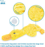 Crinkle Dog Toy for All Breeds - Plush No-Stuffing Duck with Soft Squeaker, Ideal for Indoor Play and Chewing - Yellow