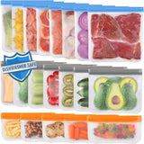 Lerine 10 Pack Dishwasher Safe Reusable Bags Silicone, Leakproof Reusable Freezer Bags, BPA Free Reusable Storage Bags for Lunch Marinate Food Travel - 3 Gallon 4 Sandwich 3 Snack Bags