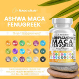 Clean Nutraceuticals Ashwagandha 5000Mg Maca Root 2000Mg Fenugreek 3000Mg Supplement with Tongkat Ali Ginseng - Assists with Stress, Mood & Thyroid - Ashwagandha Capsules Fenugreek Caps - 60 Count