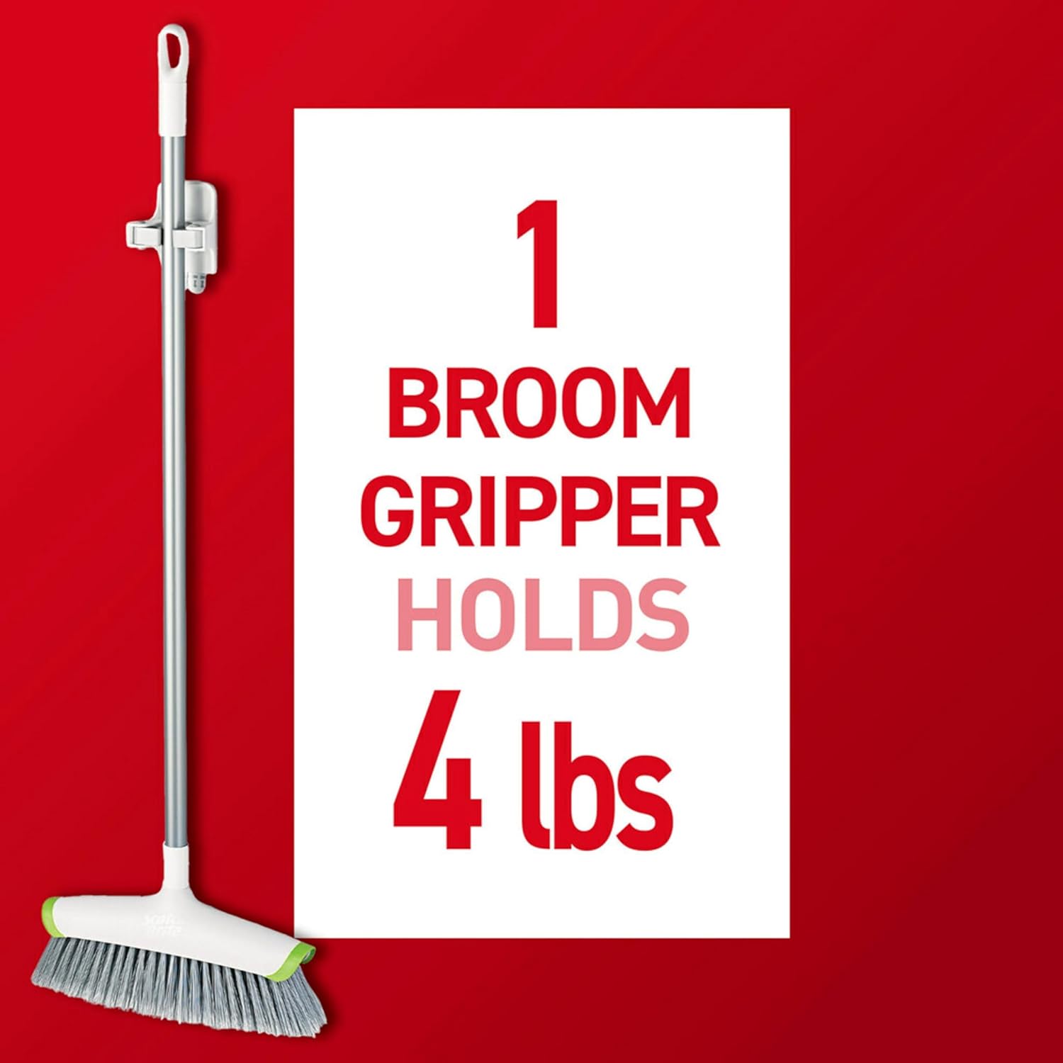 Command Broom and Mop Grippers, 2 Hangers and 4 Command Strips, Damage Free Hanging Wall Mount Broom and Mop Holder, Household Cleaning Organizer for Christmas Decorations, Holds up to 4 Lb