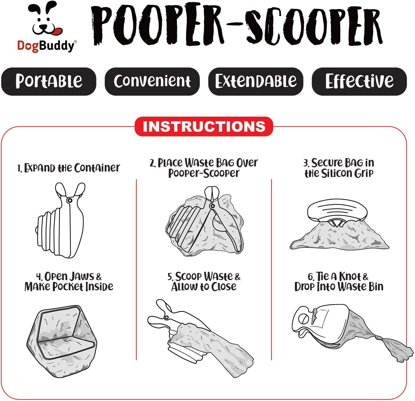 Dogbuddy Pooper Scooper, Portable Dog Pooper Scooper, Poop Scooper for Small and Large Dogs, Pooper Scooper with Bag Attachment, Leash Clip and Dog Waste Bags Included (Medium, Kiwi)