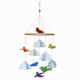 Baby Crib Mobile (Rainbow Birds in the Clouds, W/Garland) - Felt Nursery Ceiling Decoration and Baby Shower for Girls & Boys