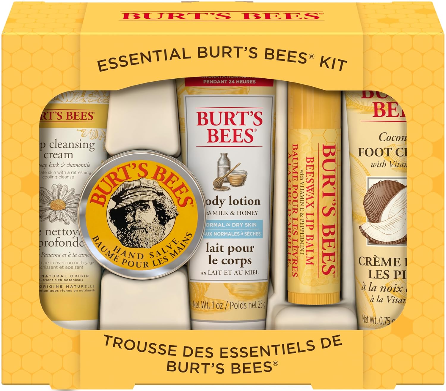 Burt'S Bees Christmas Gifts, 6 Stocking Stuffers Products, Timeless Minis Kit - Original Beeswax Lip Balm, Coconut Foot Cream, Milk Honey Body Lotion, Deep Cleansing Cream, Res-Q Ointment & Hand Salve