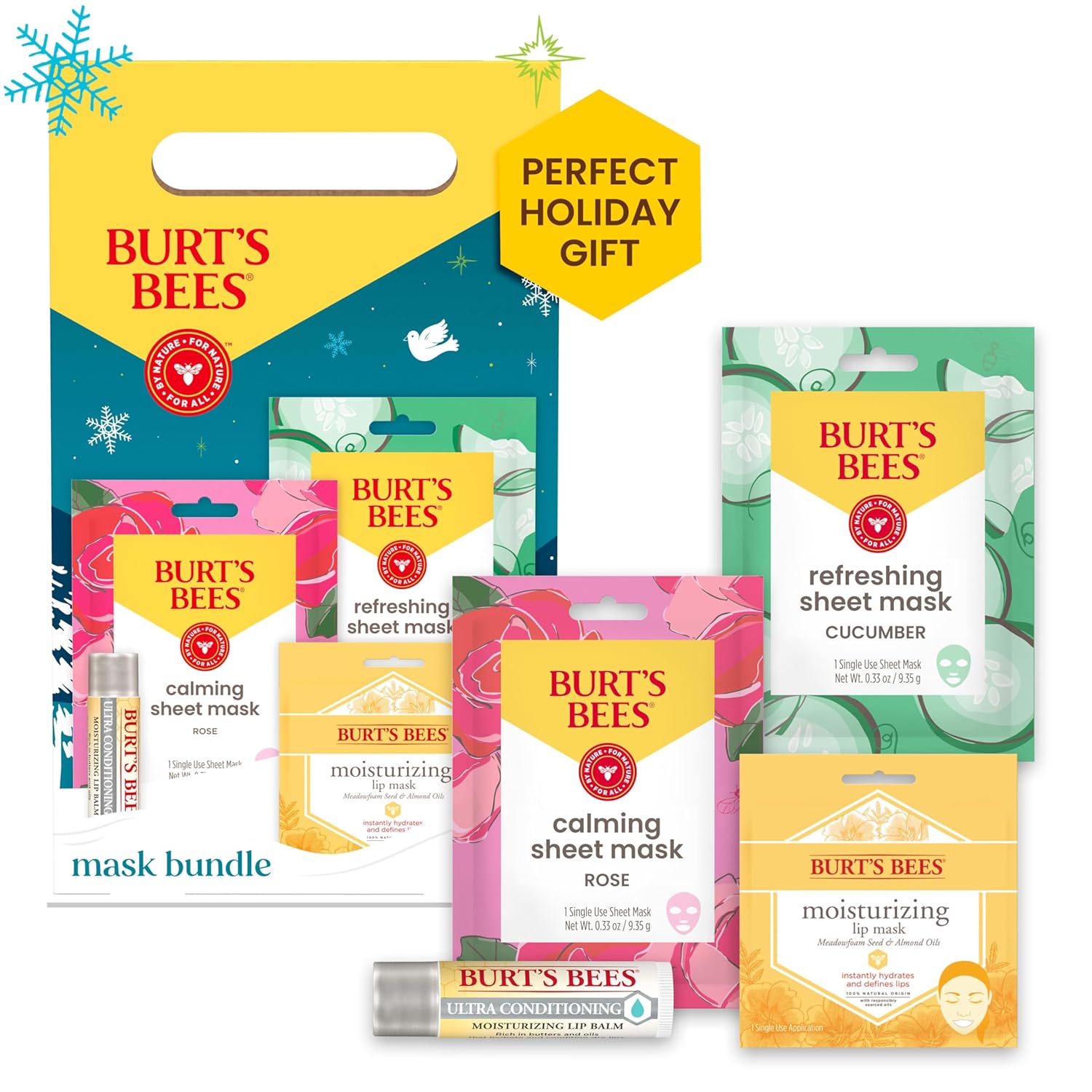 Burt'S Bees Christmas Gifts, 6 Stocking Stuffers Products, Timeless Minis Kit - Original Beeswax Lip Balm, Coconut Foot Cream, Milk Honey Body Lotion, Deep Cleansing Cream, Res-Q Ointment & Hand Salve