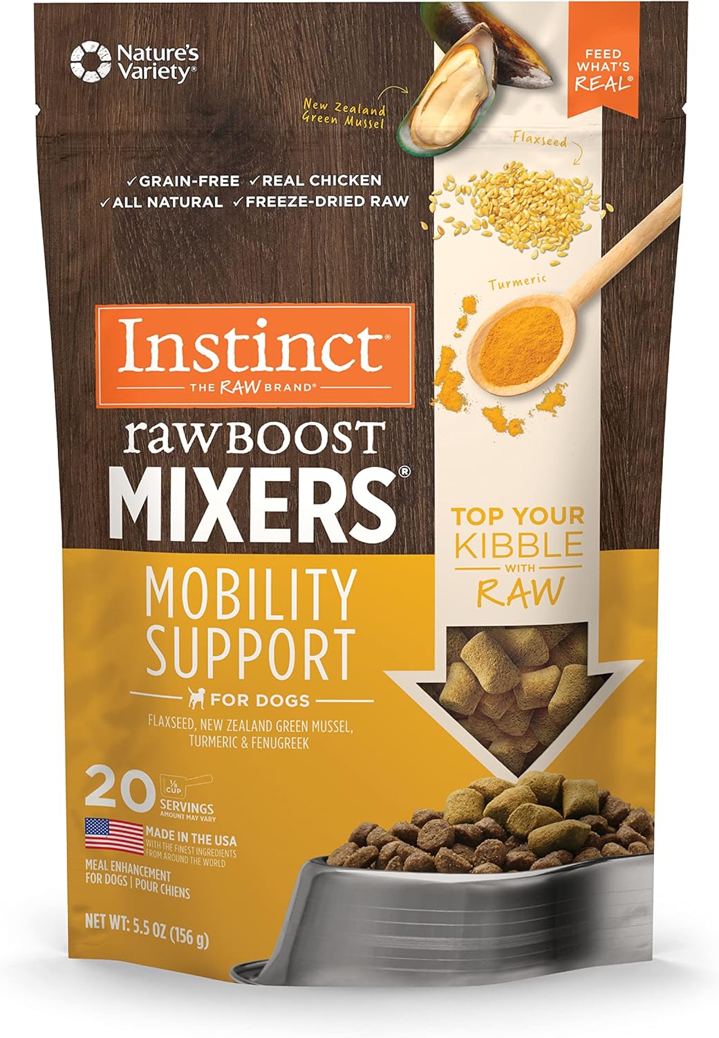 Instinct Raw Boost Mixers Freeze Dried Dog Food Toppers for Dry Food, Grain Free Dog Food Toppers with Chicken for Dogs - Gut Health, 5.5 Oz