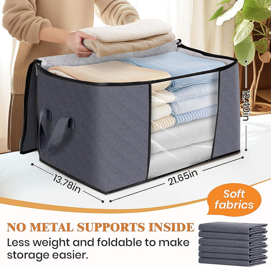 Fab Totes 6-Pack Foldable Fabric Storage Bags for Clothes and Blankets, Grey and Black