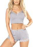 RSLOVE Pajamas Set Women'S V-Neck Sleeveless Sleepwear PJ Set Soft Lace Cami Set with Short Pants Nightwear