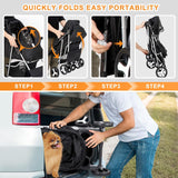 4 Wheels Pet Stroller Dog Cat Stroller for Small Medium Dog Cats Foldable Carrier Jogger Travel Puppy Stroller with Storage Basket and Cup Holder (Black)