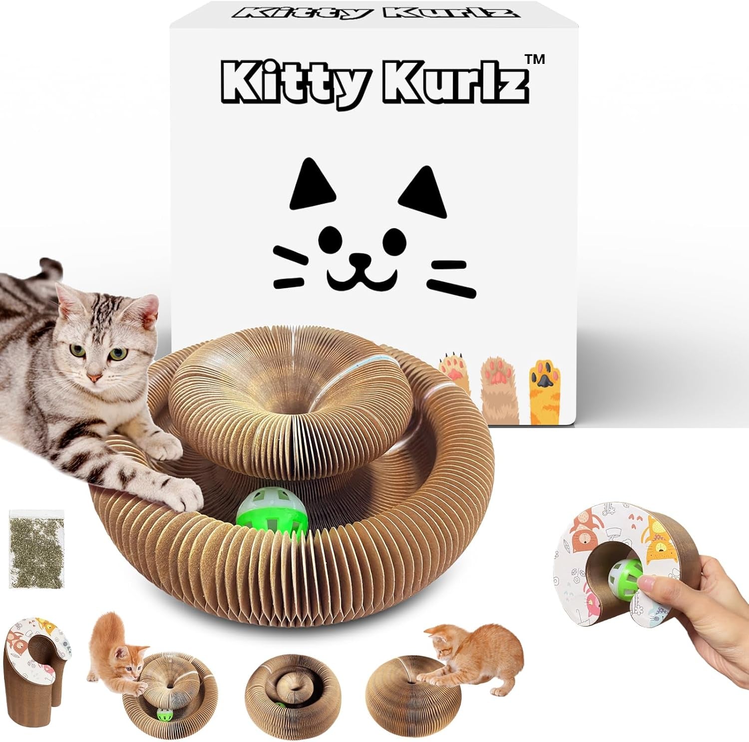 OWOWPET Kitty Kurlz Cat Toy, Reversible Infinity Style Magic Organ Cat Toy Made from Recycled Corrugated Cardboard Durable & Long Lasting