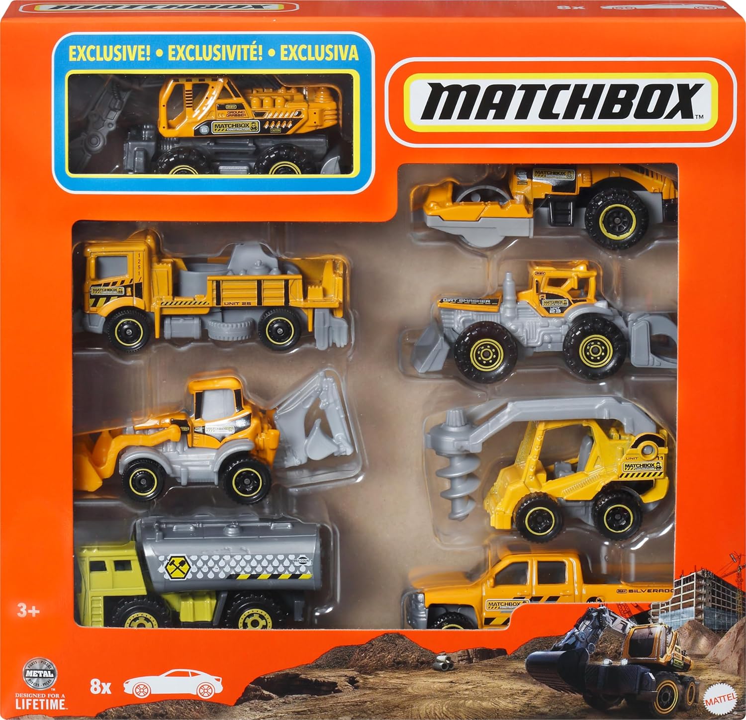 Matchbox Toy Cars or Trucks 8-Pack, Set of 8 Die-Cast 1:64 Scale Vehicles, Themed Multipack, Including 1 Exclusive (Styles May Vary)