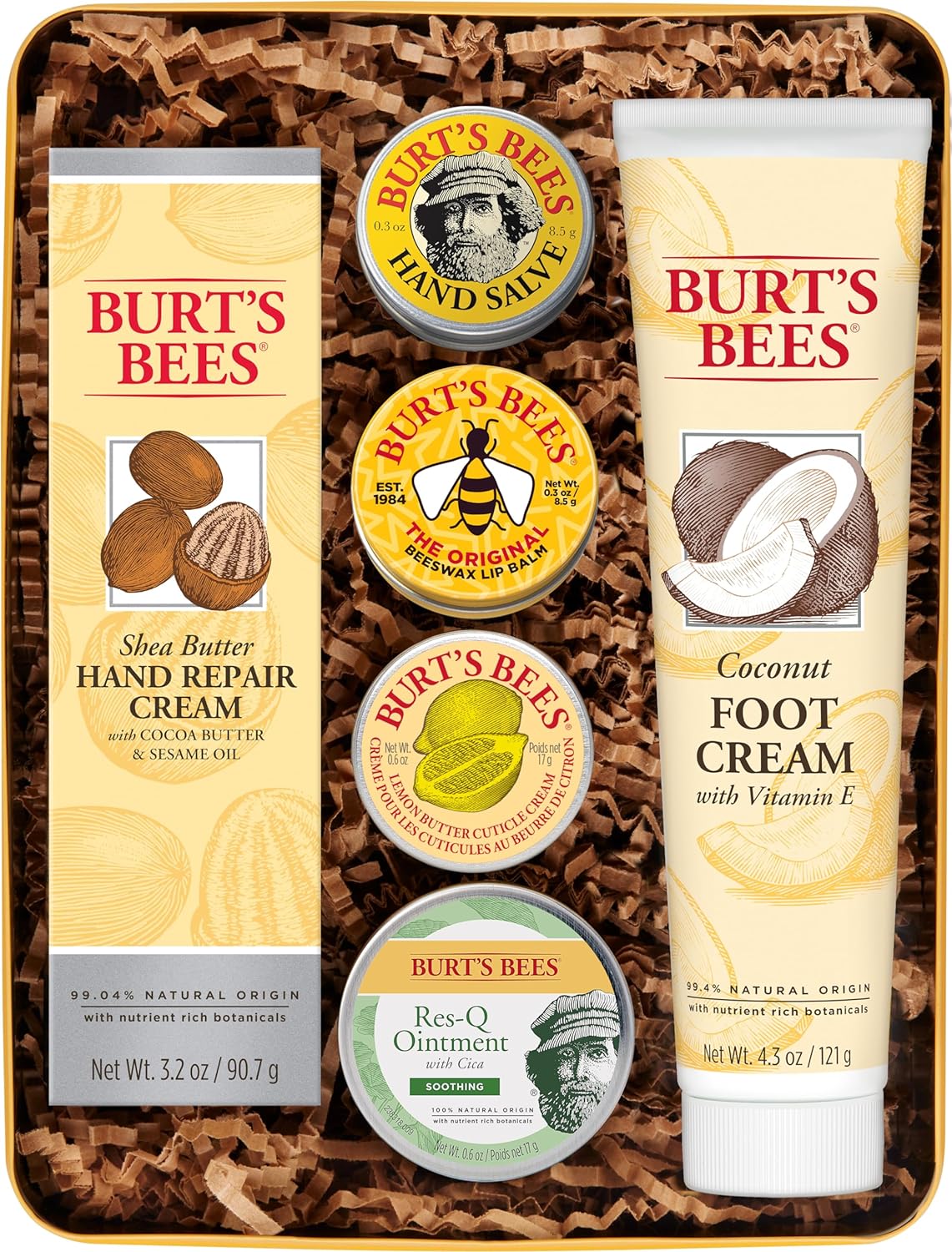 Burt'S Bees Christmas Gifts, 6 Stocking Stuffers Products, Timeless Minis Kit - Original Beeswax Lip Balm, Coconut Foot Cream, Milk Honey Body Lotion, Deep Cleansing Cream, Res-Q Ointment & Hand Salve