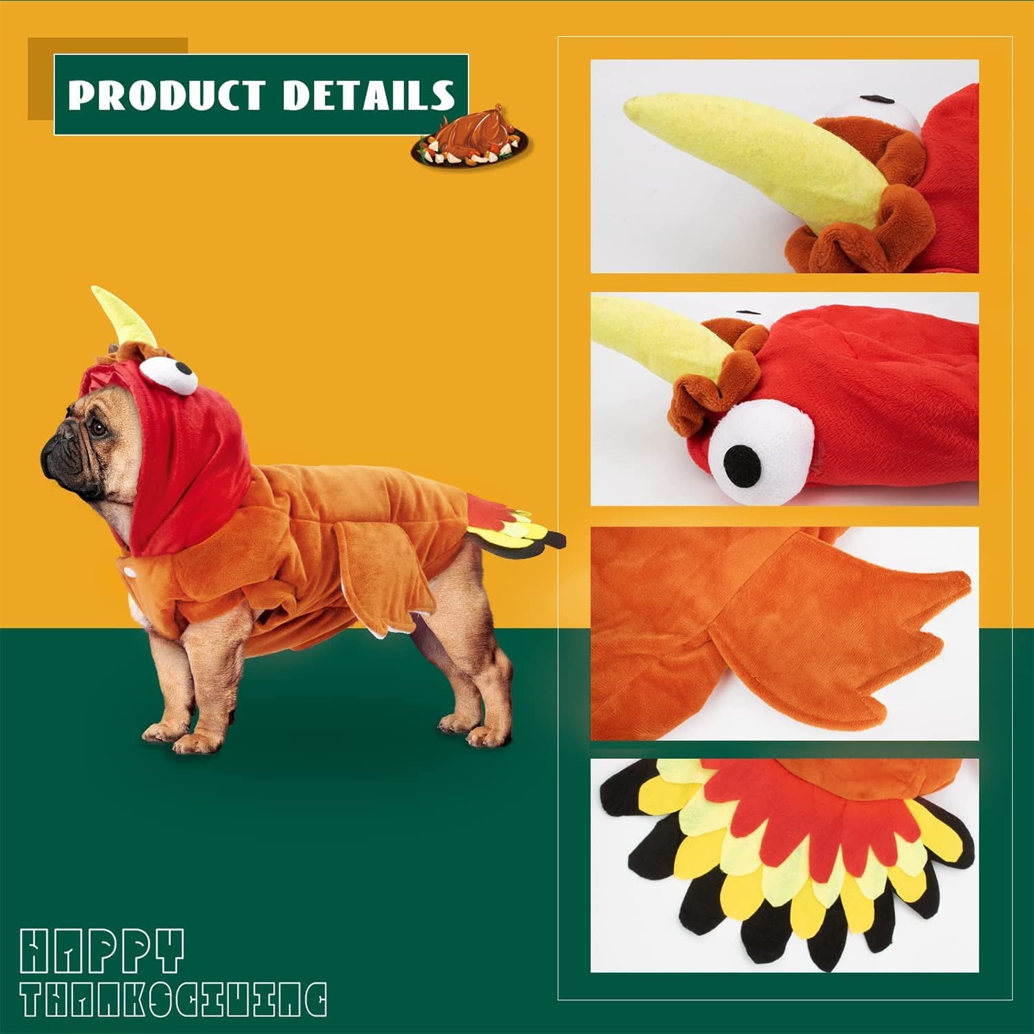 BWOGUE Turkey Dog Costume Thanksgiving Apparel Pet Costume for Dogs and Cats