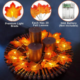 TURNMEON 2 Pack Thanksgiving Decorations Enlarged Maples Leafed Fall Decorations for Home Fall Lights Thick Leafs Garlands, Total 20Ft 40LED Battery Operated Waterproof Halloween Decor Indoor Outdoor