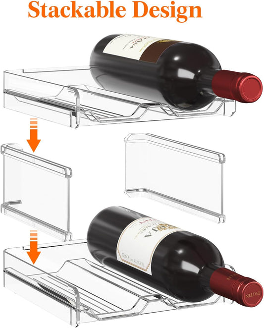 Lifewit Plastic Stackable Wine Rack for Refrigerator, Cabinet, Countertop,Wine Bottle Holder, Water Bottle Organizer for Fridge, Pantry, Hold 4 Bottles