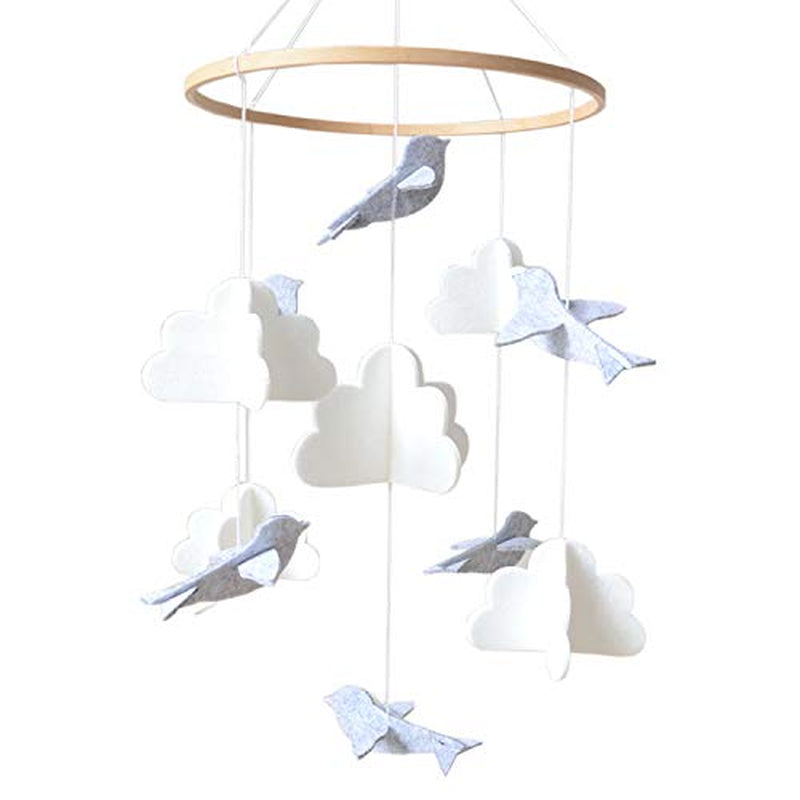 Baby Crib Mobile (Rainbow Birds in the Clouds, W/Garland) - Felt Nursery Ceiling Decoration and Baby Shower for Girls & Boys