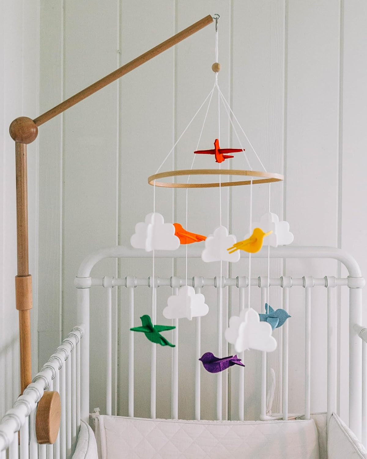 Baby Crib Mobile (Rainbow Birds in the Clouds, W/Garland) - Felt Nursery Ceiling Decoration and Baby Shower for Girls & Boys