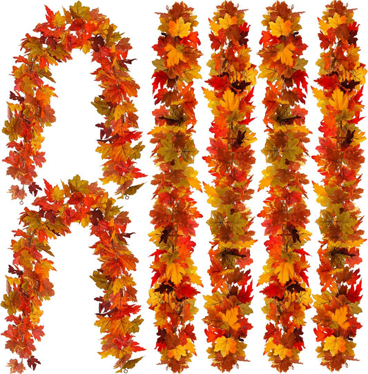 6PCS Fall Maple Leaves Garland, Party Joy 5.6Ft Artificial Maple Leaf Autumn Garland Hanging Fall Vines Table Decorations Front Door Fall Decor Thanksgiving Decorations Decor outside Indoor Decor