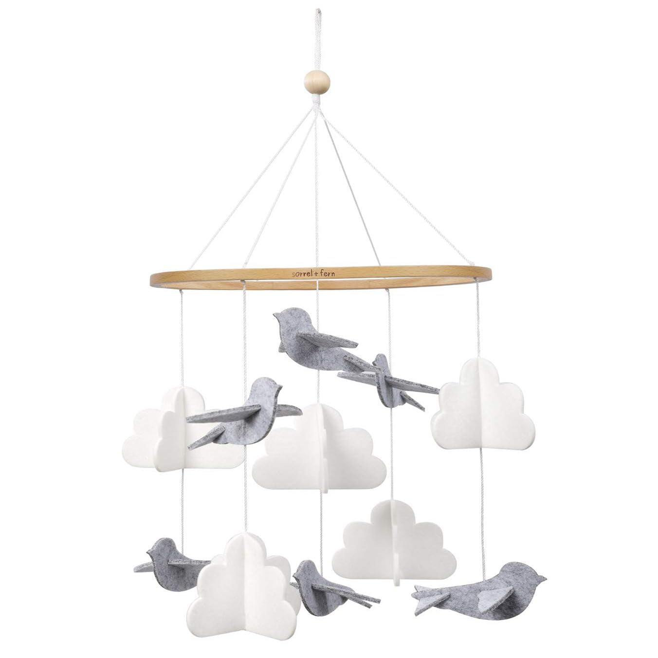 Baby Crib Mobile (Rainbow Birds in the Clouds, W/Garland) - Felt Nursery Ceiling Decoration and Baby Shower for Girls & Boys