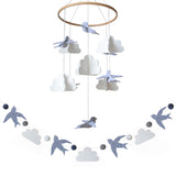 Baby Crib Mobile (Rainbow Birds in the Clouds, W/Garland) - Felt Nursery Ceiling Decoration and Baby Shower for Girls & Boys