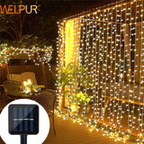 Solar Curtain Lights - 300 LED Waterproof String Lights for Outdoor Christmas & Yard Decorations