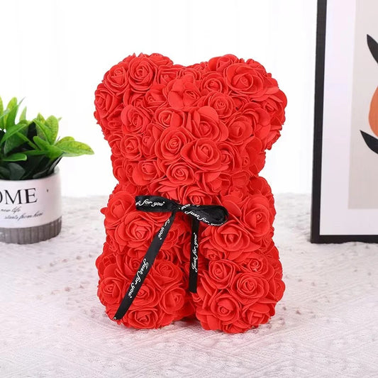 Rose Bear - 25cm Artificial Flower Bear | Perfect Valentine's, Mother's Day, and Festival Gift for Her