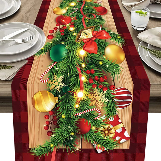 2024 Christmas Table Runner - Merry Christmas Decorations for Home, Festive Tablecloth, Holiday Table Flag, New Year & Noel Gift