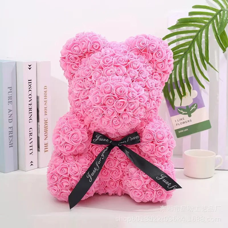 Rose Bear - 25cm Artificial Flower Bear | Perfect Valentine's, Mother's Day, and Festival Gift for Her