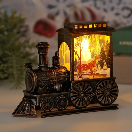 Vintage Portable Train Christmas LED Night Light – Battery Powered Hanging Lantern for Indoor & Outdoor Holiday Party Decorations