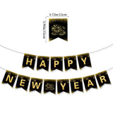 Black 2025 New Year Party Decor Set - Banner, Cake Topper, Balloons, Swirls, and Photo Props