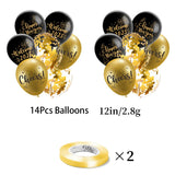 Black 2025 New Year Party Decor Set - Banner, Cake Topper, Balloons, Swirls, and Photo Props