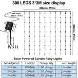 Solar Curtain Lights - 300 LED Waterproof String Lights for Outdoor Christmas & Yard Decorations