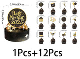 Black 2025 New Year Party Decor Set - Banner, Cake Topper, Balloons, Swirls, and Photo Props