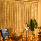 Solar Curtain Lights - 300 LED Waterproof String Lights for Outdoor Christmas & Yard Decorations