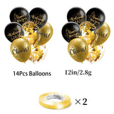 Black 2025 New Year Party Decor Set - Banner, Cake Topper, Balloons, Swirls, and Photo Props